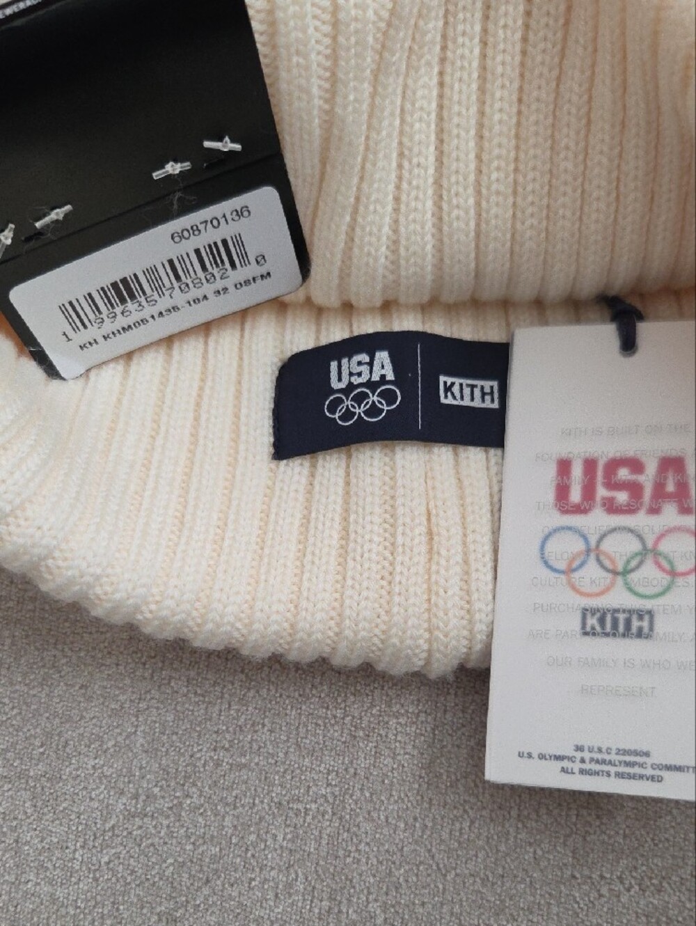 Kith Cream Ribbed Beanie with Red Logo - Picture 3 of 3